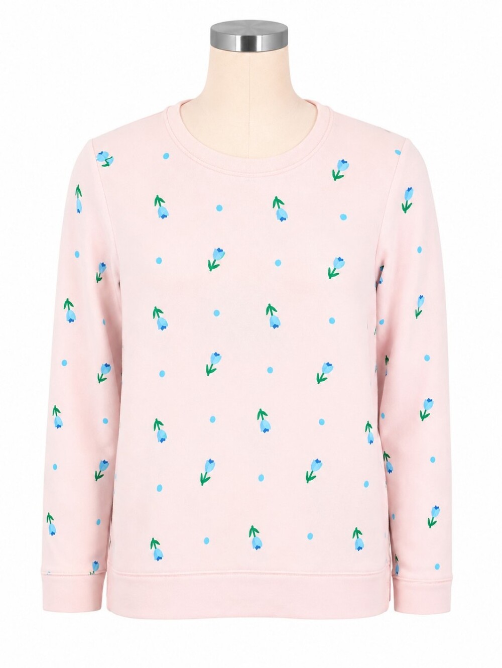 Talbots Pink & Blue Embroidered Tulips & Dots Sweatshirt Sz M Casual Cottagecore